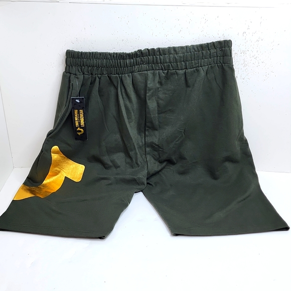 TRUE RELIGION SHORTS DARK GREEN WITH GOLD LOGO - Picture 4 of 8